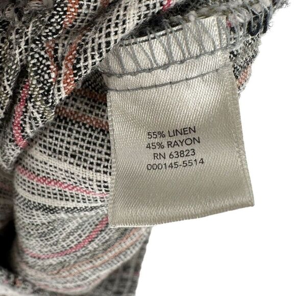 Christopher Banks Wide Leg Pants Crop Linen Blend Size L Elastic Waist Striped - Picture 10 of 10